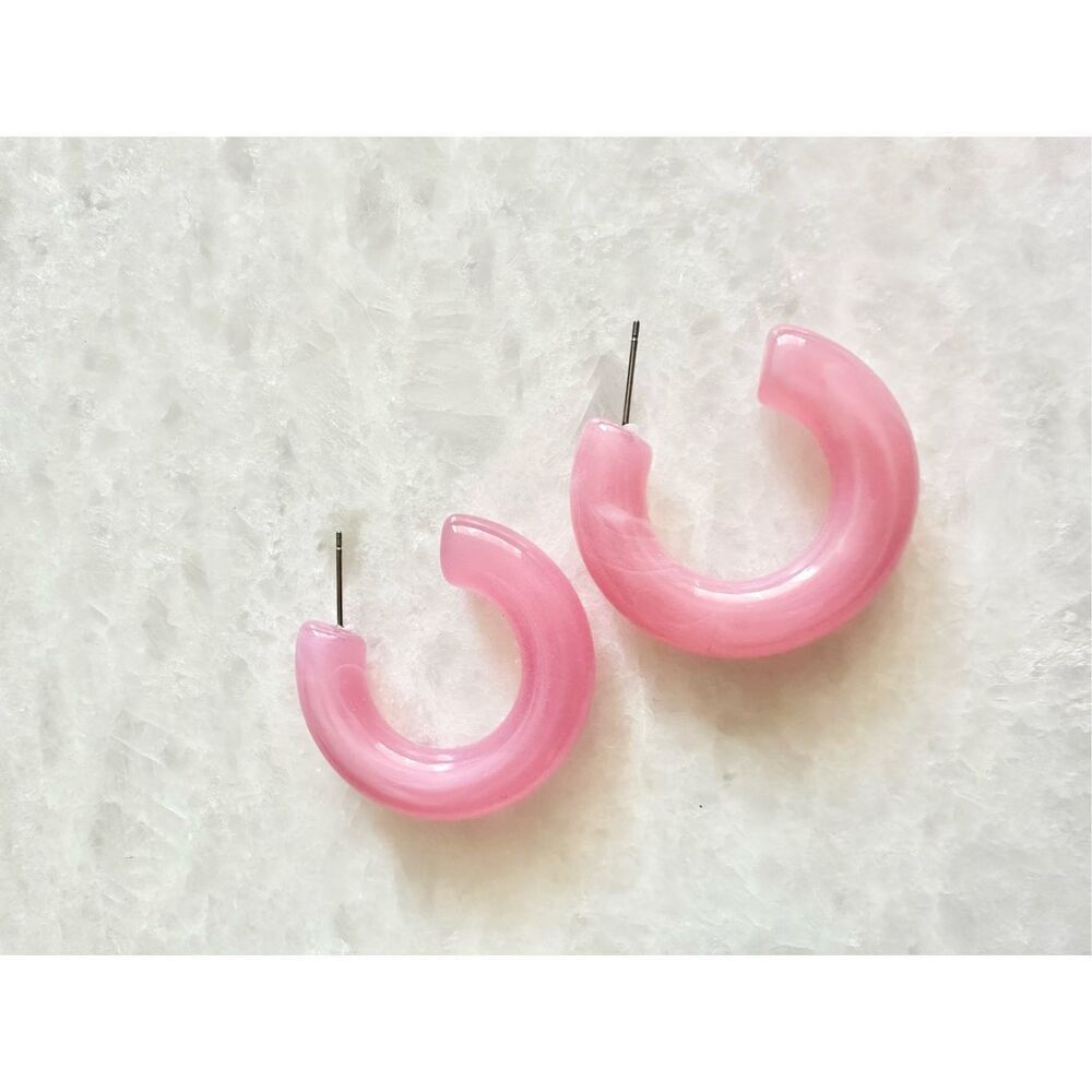 Light pink dangle hoop earrings